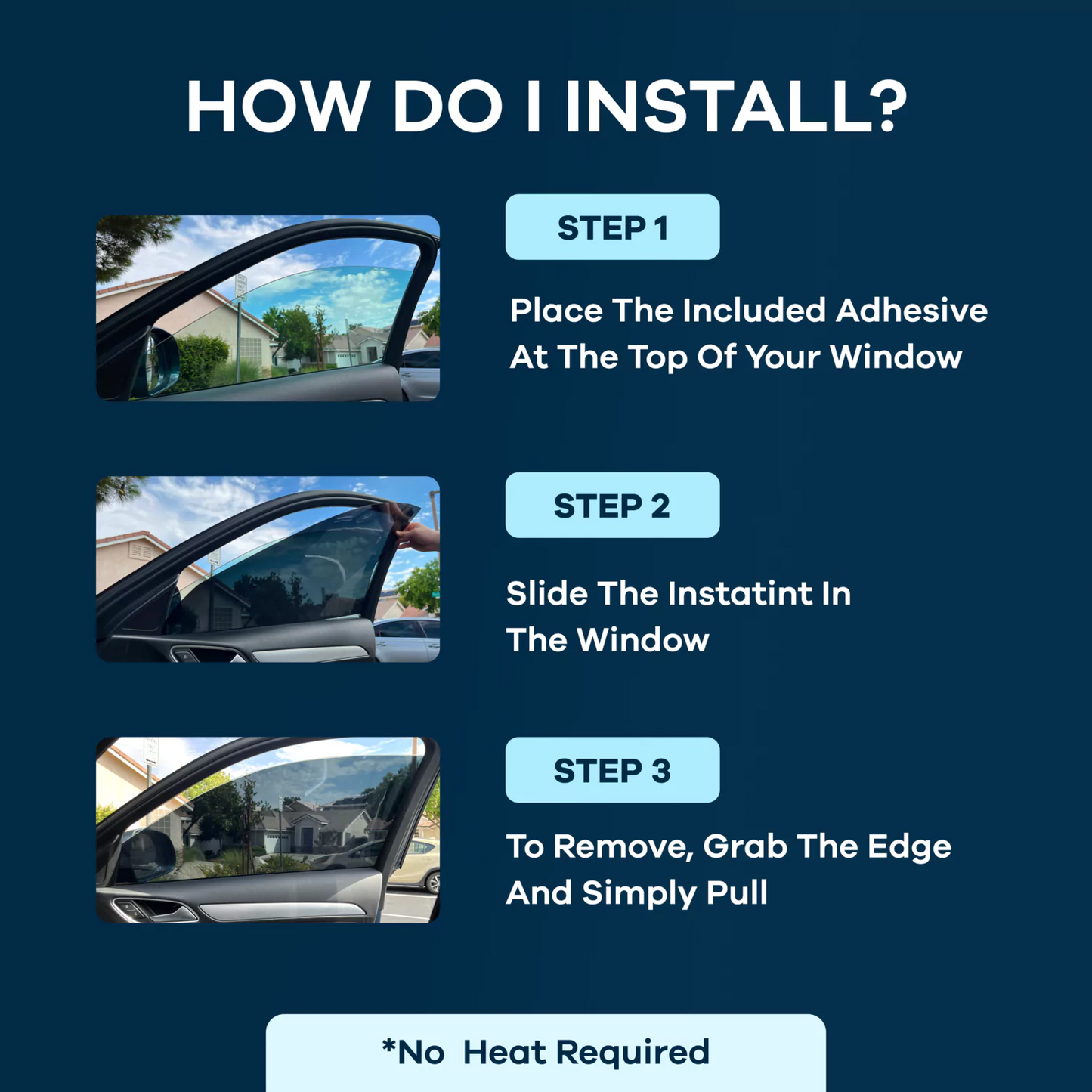 Heat/UV Protection Graphic Image:
"Evania InstaTints car window tint blocking heat and UV rays"
