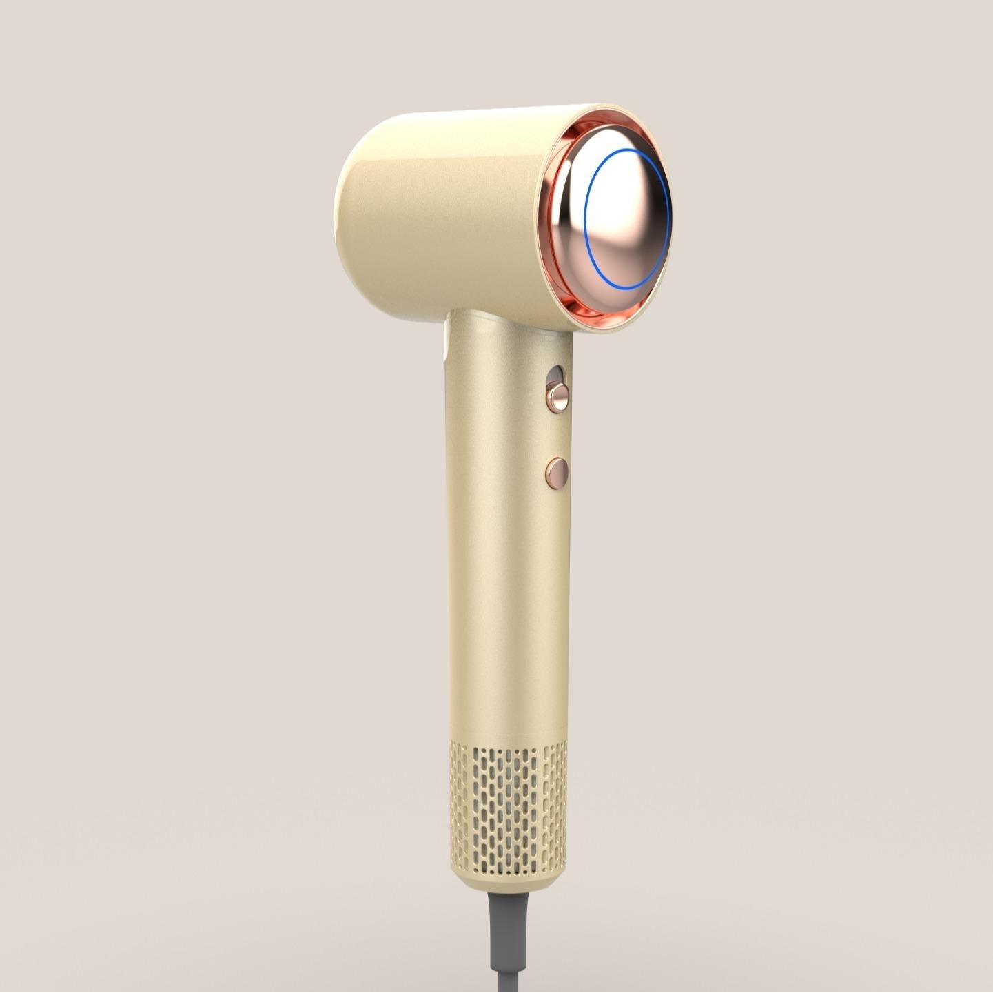 Evania - Aura High Seed Plasma Hair Dryer in elegant gold finish with rose gold accents, ideal for luxury hair care and styling routines.