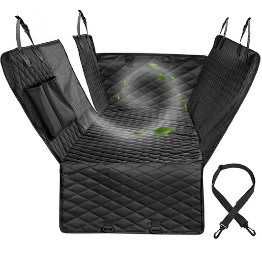 Main Product Image:
"EvaniaSeat Hard Bottom Dog Car Seat Protector in black, durable waterproof design for dogs"