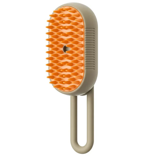 Electric Dog Brush with orange silicone bristles and ergonomic handle for pet grooming. Ideal for detangling and massaging dog coats.