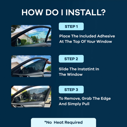 Heat/UV Protection Graphic Image:
"Evania InstaTints car window tint blocking heat and UV rays"